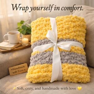 Cozy Yellow and Gray Handmade Blanket